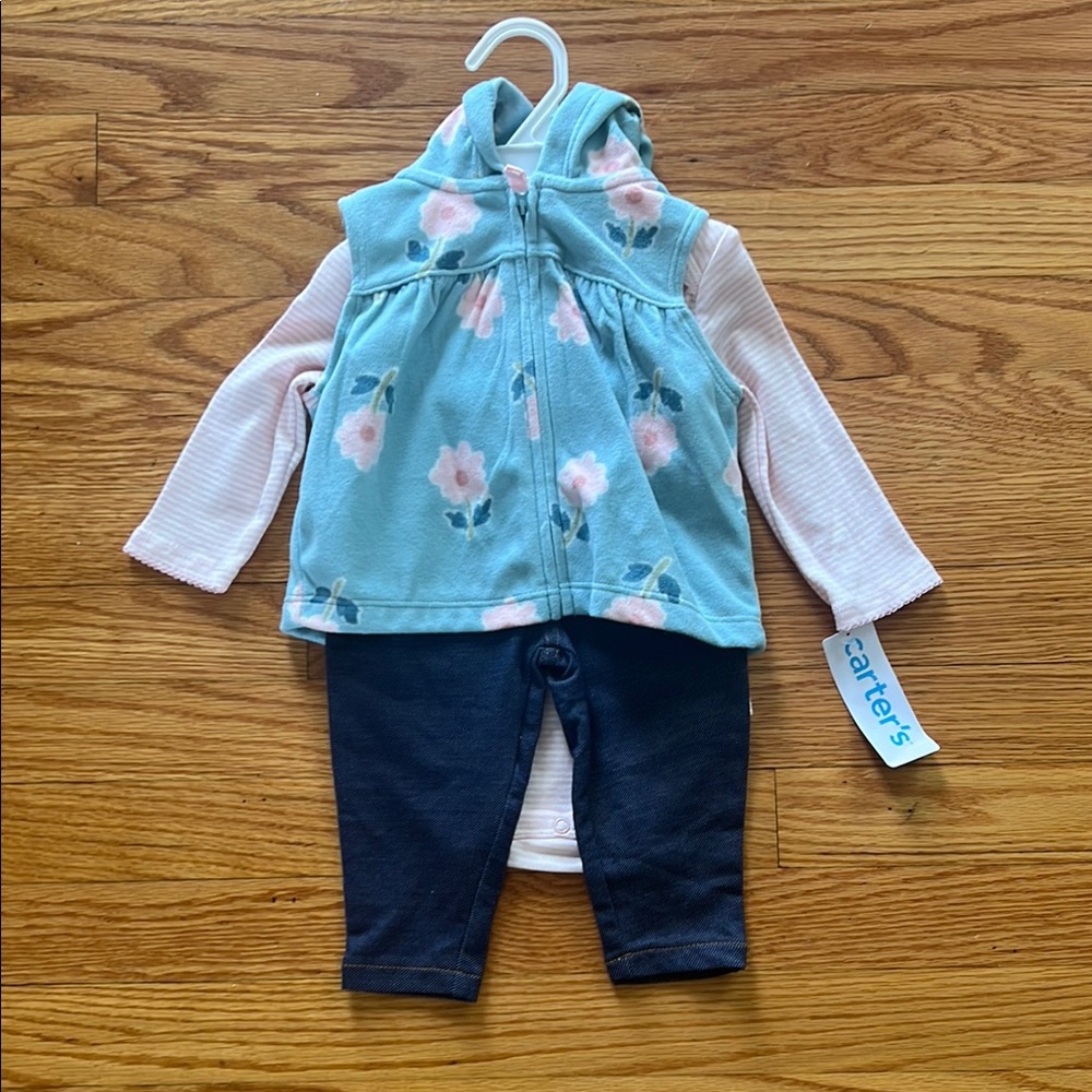 Carter's Kids Floral Vest Outfit - Blue and Pink